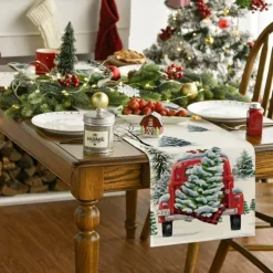 Christmas Table Runner, Seasonal Winter Holiday Farmhouse Style Table Decoration