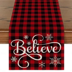 Christmas Table Runner, Seasonal Winter Holiday Farmhouse Style Table Decoration