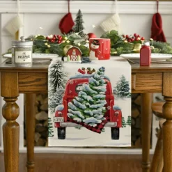 Christmas Table Runner, Seasonal Winter Holiday Farmhouse Style Table Decoration