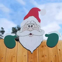 Christmas Themed Fence Decoration Xmas Fence Insert Wooden Santa Claus Reindeer Snowman Fence Decoration Garden Decoration Insert