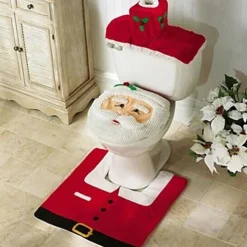 Christmas Toilet Seat Cover Decorations Santa Snowman Deer Spirit Toilet Seat Cover Rug Bathroom Set With Paper Towel Cover For Christmas Gift Premium Year Home Decorations