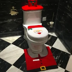 Christmas Toilet Seat Cover Decorations Santa Snowman Deer Spirit Toilet Seat Cover Rug Bathroom Set With Paper Towel Cover For Christmas Gift Premium Year Home Decorations