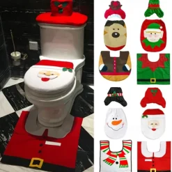 Christmas Toilet Seat Cover Decorations Santa Snowman Deer Spirit Toilet Seat Cover Rug Bathroom Set With Paper Towel Cover For Christmas Gift Premium Year Home Decorations