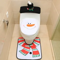 Christmas Toilet Seat Cover Decorations Santa Snowman Deer Spirit Toilet Seat Cover Rug Bathroom Set With Paper Towel Cover For Christmas Gift Premium Year Home Decorations