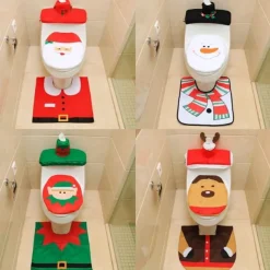 Christmas Toilet Seat Cover Decorations Santa Snowman Deer Spirit Toilet Seat Cover Rug Bathroom Set With Paper Towel Cover For Christmas Gift Premium Year Home Decorations