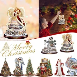 Christmas Tree Decoration, Santa Claus 2D Acrylic Hanging Crafts Car Pendant Xmas Gift Home Decoration