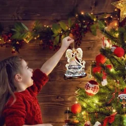 Christmas Tree Decoration, Santa Claus 2D Acrylic Hanging Crafts Car Pendant Xmas Gift Home Decoration