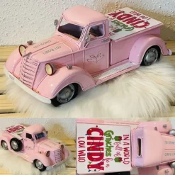 Christmas Vintage Pink Truck Decor, Farmhouse Pink Truck Decorations, Decorative Tabletop Storage, Pick-up Metal Truck Planter, Valentines Day & Christmas Gifts Xmas Gift