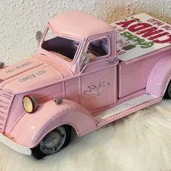 Christmas Vintage Pink Truck Decor, Farmhouse Pink Truck Decorations, Decorative Tabletop Storage, Pick-up Metal Truck Planter, Valentines Day & Christmas Gifts Xmas Gift