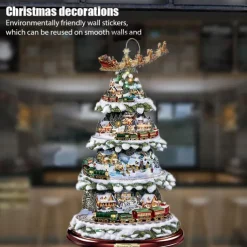 Christmas Window Stickers Tree Winter Garland Window Stickers Home Decoration Crystal Tree Santa Claus Snowman Rotating Sculpture Decorations Removable Paste