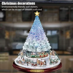 Christmas Window Stickers Tree Winter Garland Window Stickers Home Decoration Crystal Tree Santa Claus Snowman Rotating Sculpture Decorations Removable Paste