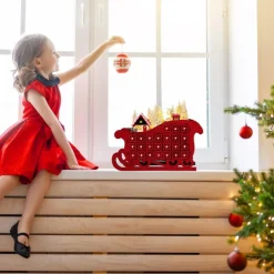 Christmas Wooden Advent Calendar Christmas Sleigh Countdown Calendar with 24 Drawers Wooden Advent Calendar Xmas Countdown Advent Calendar for Adults Kids Christmas Countdown Decoration Supplies