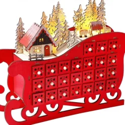 Christmas Wooden Advent Calendar Christmas Sleigh Countdown Calendar with 24 Drawers Wooden Advent Calendar Xmas Countdown Advent Calendar for Adults Kids Christmas Countdown Decoration Supplies