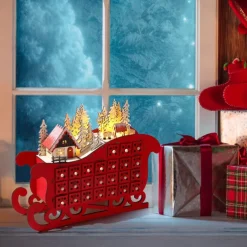 Christmas Wooden Advent Calendar Christmas Sleigh Countdown Calendar with 24 Drawers Wooden Advent Calendar Xmas Countdown Advent Calendar for Adults Kids Christmas Countdown Decoration Supplies