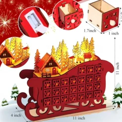 Christmas Wooden Advent Calendar Christmas Sleigh Countdown Calendar with 24 Drawers Wooden Advent Calendar Xmas Countdown Advent Calendar for Adults Kids Christmas Countdown Decoration Supplies