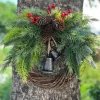 Christmas Wreath Boho Wreath, 17.7'' Artificial Golden Bell Wreath, Xmas Tree Front Door Hanging Garland, Handmade Pine Ring Grapevine Wreath, Celebration Xmas Decor