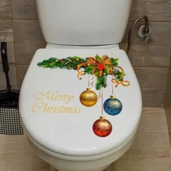 Christmas Wreath Christmas Ball Pattern Sticker, Toilet Lid Decorative Sticker, Toilet Lid Decal, Toilet Cover Sticker, Restroom Renovation Removable Stickers