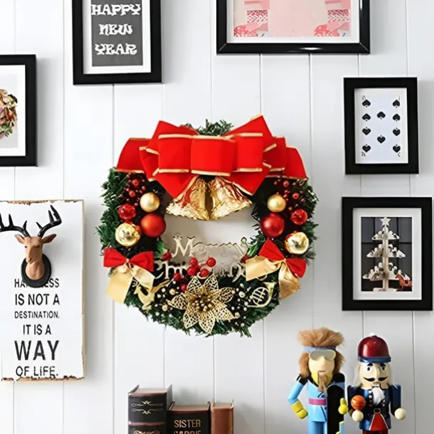 Christmas Wreath Hanging Ornament Christmas Wreath Christmas Ball Ornaments Handmade Floral Christmas Wreath for Christmas Indoor Outdoor Decor