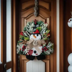 Christmas Wreath Outdoor for Front Door Winter Wreath Window Wall Decoration Snowman Swag,Snowman Wreath Xmas Wreath,Artificial Flower Santa Rattan Ring Wreaths Xmas Tree Ornaments Garland