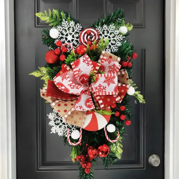 Christmas Wreath Outdoor for Front Door Winter Wreath Window Wall Decoration Peppermint Candy Cane Wreath Christmas Upside Down Tree Christmas Door Christmas Candy Upside Down Tree