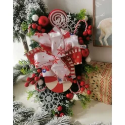 Christmas Wreath Outdoor for Front Door Winter Wreath Window Wall Decoration Peppermint Candy Cane Wreath Christmas Upside Down Tree Christmas Door Christmas Candy Upside Down Tree