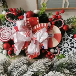 Christmas Wreath Outdoor for Front Door Winter Wreath Window Wall Decoration Peppermint Candy Cane Wreath Christmas Upside Down Tree Christmas Door Christmas Candy Upside Down Tree