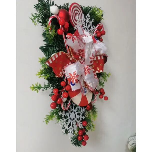 Christmas Wreath Outdoor for Front Door Winter Wreath Window Wall Decoration Peppermint Candy Cane Wreath Christmas Upside Down Tree Christmas Door Christmas Candy Upside Down Tree