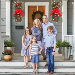 Christmas Wreaths Xmas Swags with Lights Cordless Prelit Stairway Stairway Staircase Window Wall Decoration Teardrop Trim Wreath Rattan Shopping Mall Hotel Outdoor