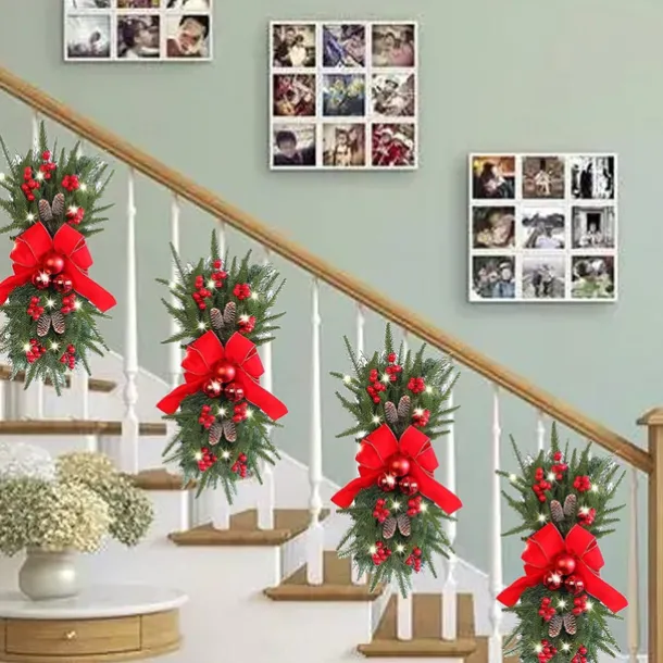 Christmas Wreaths Xmas Swags with Lights Cordless Prelit Stairway Stairway Staircase Window Wall Decoration Teardrop Trim Wreath Rattan Shopping Mall Hotel Outdoor