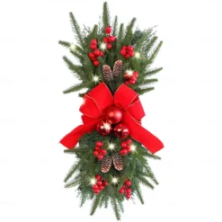 Christmas Wreaths Xmas Swags with Lights Cordless Prelit Stairway Stairway Staircase Window Wall Decoration Teardrop Trim Wreath Rattan Shopping Mall Hotel Outdoor