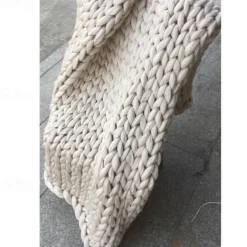 Chunky Knit Throw Blanket Super Thick Wool Handwoven Blanket Sofa Blanket Cover Blanket Knitting Thick Thread Blanket