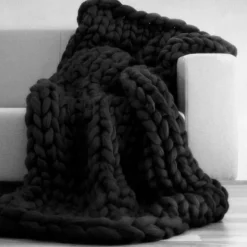 Chunky Knit Throw Blanket Super Thick Wool Handwoven Blanket Sofa Blanket Cover Blanket Knitting Thick Thread Blanket
