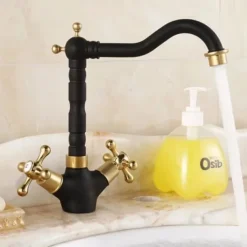Classic Utility Sink Laundry Black Gold Faucet, Centerset High Arc Two Handles One Hole Wash Basin Tap with Hot and Cold Water Switch, Laundry Tub Pot Filler Commercial Faucet in Oil Rubbed Bronze