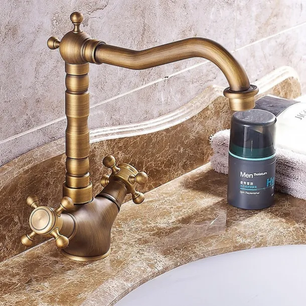 Classic Utility Sink Laundry Faucet, Centerset High Arc Two Handles One Hole Wash Basin Tap with Hot and Cold Water Hoses, Laundry Tub Pot Filler Commercial Faucet in Antique Brass with Ceramic Valve