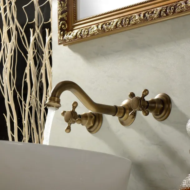 Classic Utility Sink Laundry Faucet, Wall Mount Two Handles Three Holes Wash Basin Tap with Hot and Cold Water Hoses, Laundry Tub Pot Filler Commercial Faucet in Oil Rubbed Bronze Antique Copper