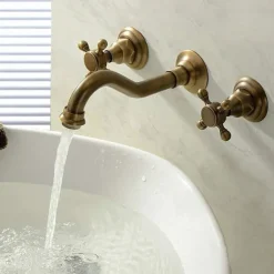 Classic Utility Sink Laundry Faucet, Wall Mount Two Handles Three Holes Wash Basin Tap with Hot and Cold Water Hoses, Laundry Tub Pot Filler Commercial Faucet in Oil Rubbed Bronze Antique Copper