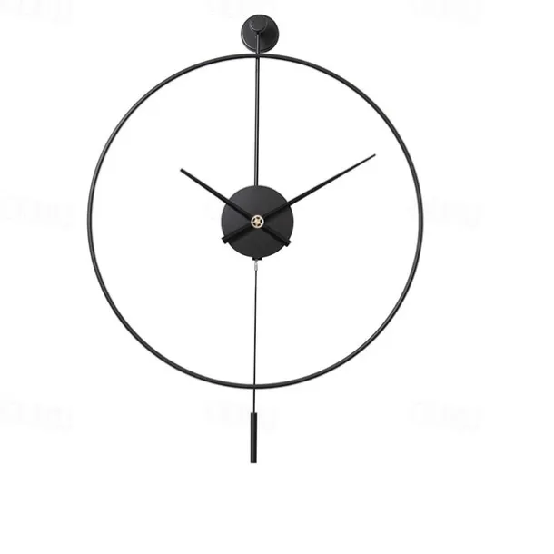 Classical Large Wall Clock with Pendulum Decorative Art Clocks Round Minimalist Modern Clock Non Ticking Silent Metal Wall Clock for Living Room Bedroom Study Office Decoration 50 60 cm