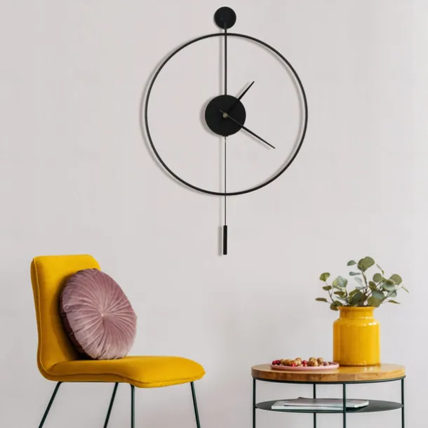 Classical Large Wall Clock with Pendulum Decorative Art Clocks Round Minimalist Modern Clock Non Ticking Silent Metal Wall Clock for Living Room Bedroom Study Office Decoration 50 60 cm