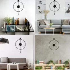 Classical Large Wall Clock with Pendulum Decorative Art Clocks Round Minimalist Modern Clock Non Ticking Silent Metal Wall Clock for Living Room Bedroom Study Office Decoration 50 60 cm