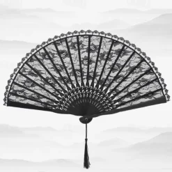 Classical Style Silk Composite Black Lace Fan Style Folding Fan Hand Held Gift Elegant