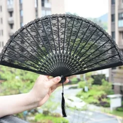 Classical Style Silk Composite Black Lace Fan Style Folding Fan Hand Held Gift Elegant