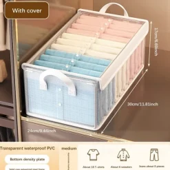 Clear Clothing Storage Box with Lid, Large Capacity Transparent Drawer Organizer, PVC Wardrobe Storage Container for Blankets, Clothes, and Fabric Organization