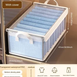 Clear Clothing Storage Box with Lid, Large Capacity Transparent Drawer Organizer, PVC Wardrobe Storage Container for Blankets, Clothes, and Fabric Organization