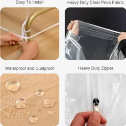 Clear Garment Rack Cover Dustproof Clothes Rack Cover with Zipper Clothes Hanging Rack Cover Clothing Storage Protector Waterproof