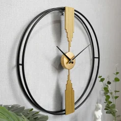 Clock Round Wall Clock Non Ticking Quartz Decorative Wall Watch Clock for Living Room Kitchen Home Office Black Golden 60 80 cm