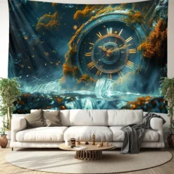 Clock Waterfall Hanging Tapestry Wall Art Large Tapestry Mural Decor Photograph Backdrop Blanket Curtain Home Bedroom Living Room Decoration