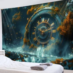 Clock Waterfall Hanging Tapestry Wall Art Large Tapestry Mural Decor Photograph Backdrop Blanket Curtain Home Bedroom Living Room Decoration