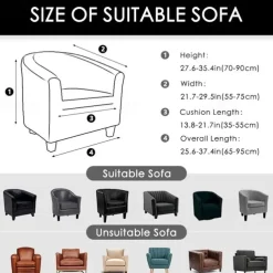 Club Chair Cover Barrel Chair Slipcover Stretch Tub Chair Slipcover, Arm Chair Sofa Cover For Dogs Pet,Washable Couch Furniture Protector Soft Durable