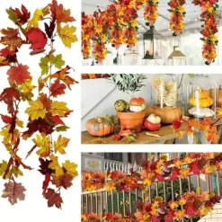 170CM Artificial Maple Vine, Fall Maple Leaf Garland, Outdoor Garden DIY Decoration, Wedding Festival Party Decoration, Autumn Thanksgiving Halloween Room Decor
