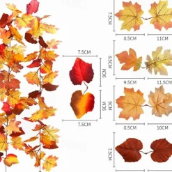 170CM Artificial Maple Vine, Fall Maple Leaf Garland, Outdoor Garden DIY Decoration, Wedding Festival Party Decoration, Autumn Thanksgiving Halloween Room Decor